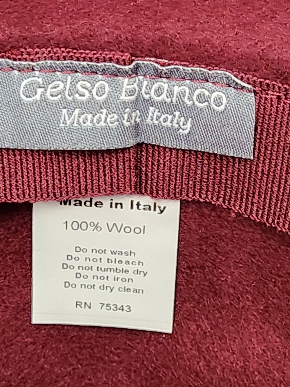 Gelso Bianco Made in Italy 100% Wool Burgundy Fedora. Small / Medium - Picture 8 of 9